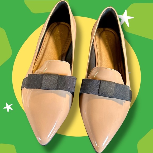 NWOT ASOS DESIGN ‘Wide Fit Luan Bow Pointed Ballet Flats’ in “Beige Patent” 10W - Picture 5 of 16